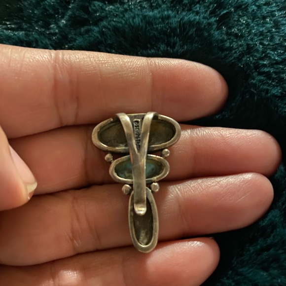 Oval Tiger Eye/Turquoise-32 x 22mm Sterling Pendant 5.6g Marked 925 - Picture 5 of 8